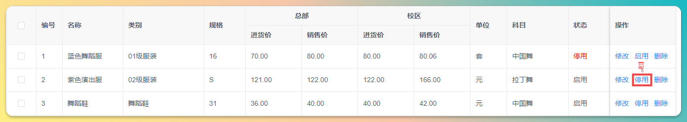 物品停用操作