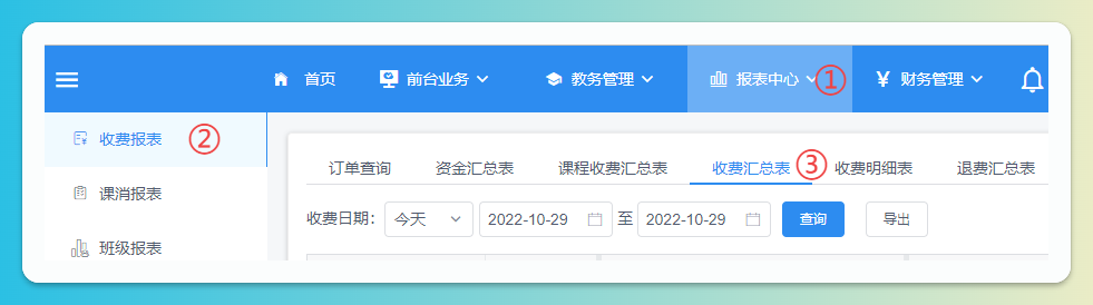收费汇总表页面