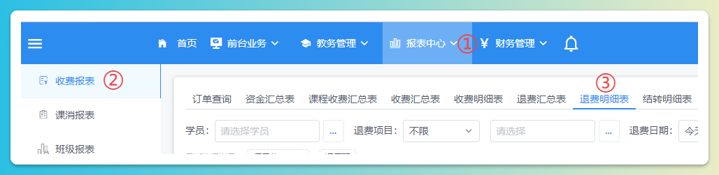 退费明细表页面
