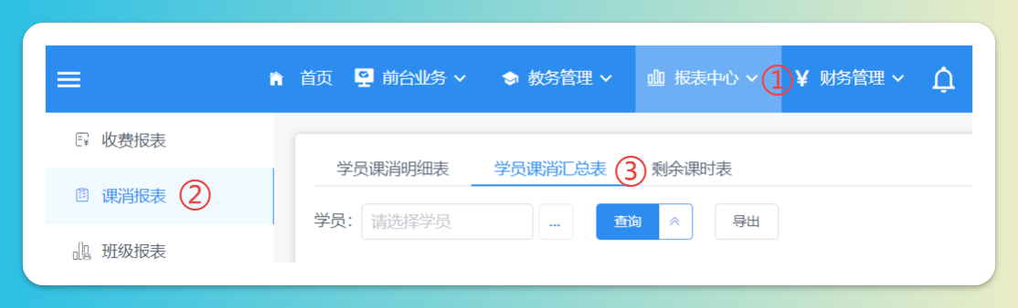 学员课消汇总页面