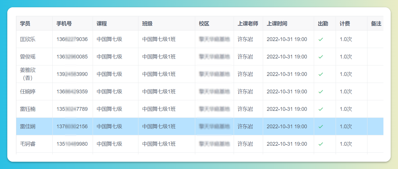 出勤明细查询结果