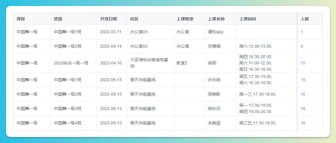收费明细查询结果