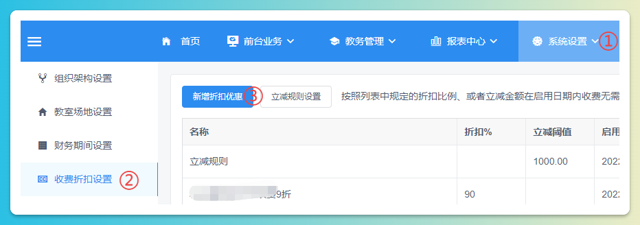 收费折扣设置