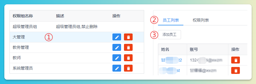 权限组添加用户入口